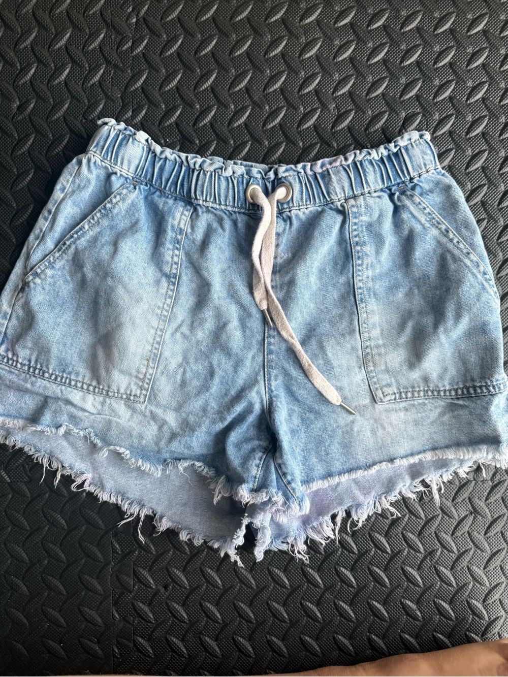 No Boundaries Light Blue Denim Drawstring Frayed Hem Shorts